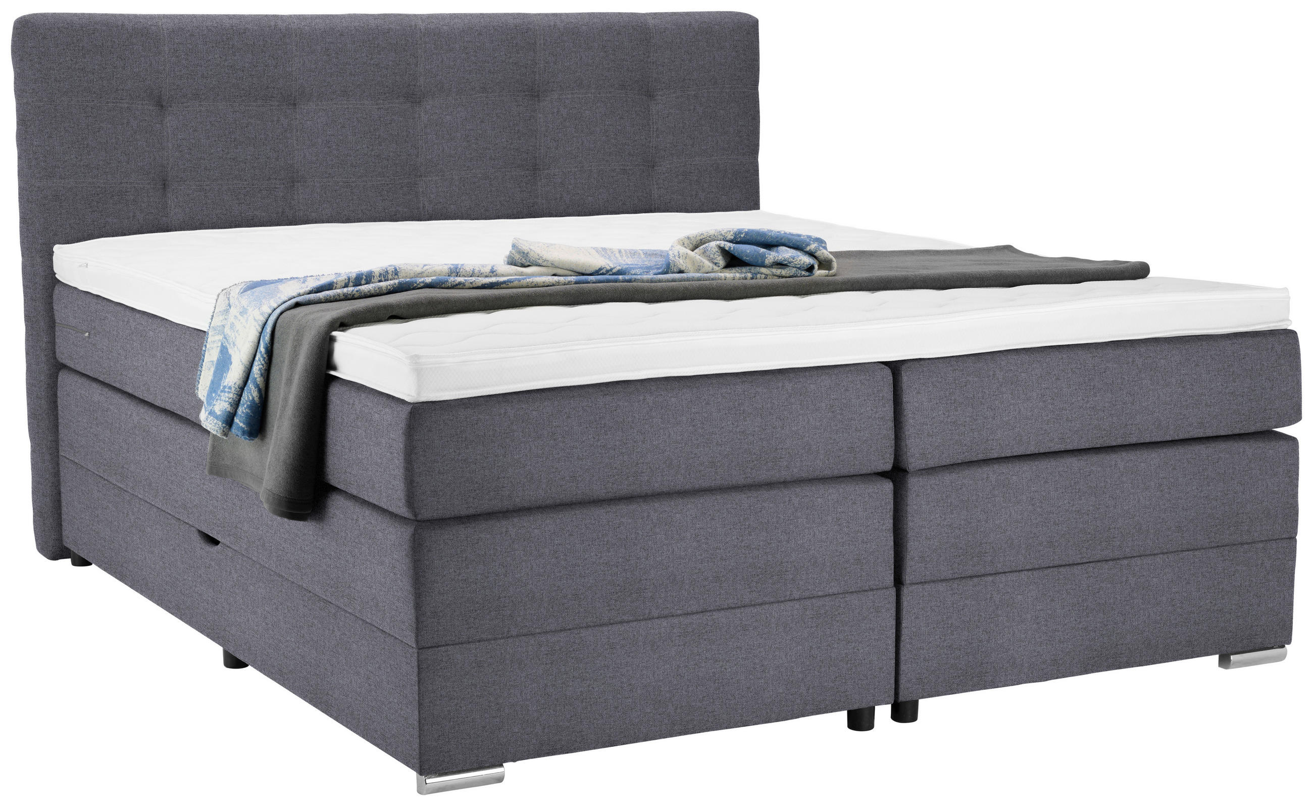 BOXSPRINGBETT 180/200 cm,  in Blaugrau, Matratze, Bettkasten, Topper, H3 = fest  - Silberfarben/Blaugrau, KONVENTIONELL, Holz/Holzwerkstoff (180/200cm) - Moderano