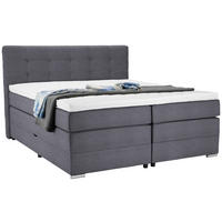 BOXSPRINGBETT 180/200 cm,  in Blaugrau, Matratze, Bettkasten, Topper, H3 = fest  - Silberfarben/Blaugrau, Konventionell, Holz/Holzwerkstoff (180/200cm) - Moderano