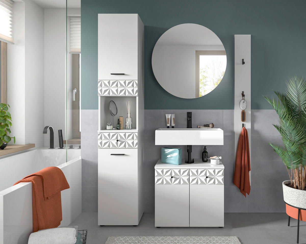 BADEZIMMER 4-teilig  in 111 cm  - Schwarz/Weiß, MODERN, Glas/Holzwerkstoff (111cm) - MID.YOU