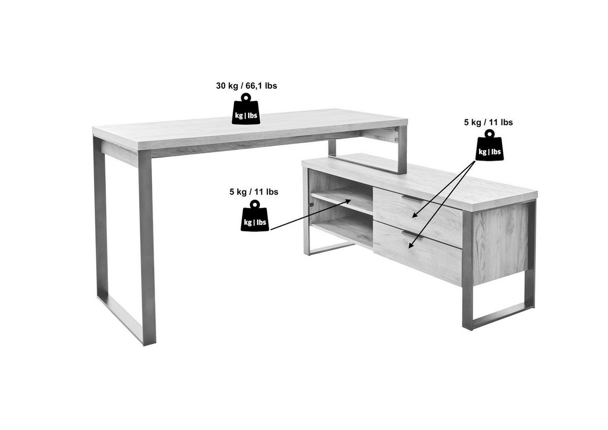ECKSCHREIBTISCH 147/120/76 cm  in Anthrazit, Eichefarben  - Eichefarben/Anthrazit, MODERN, Holzwerkstoff/Metall (147/120/76cm) - Novel