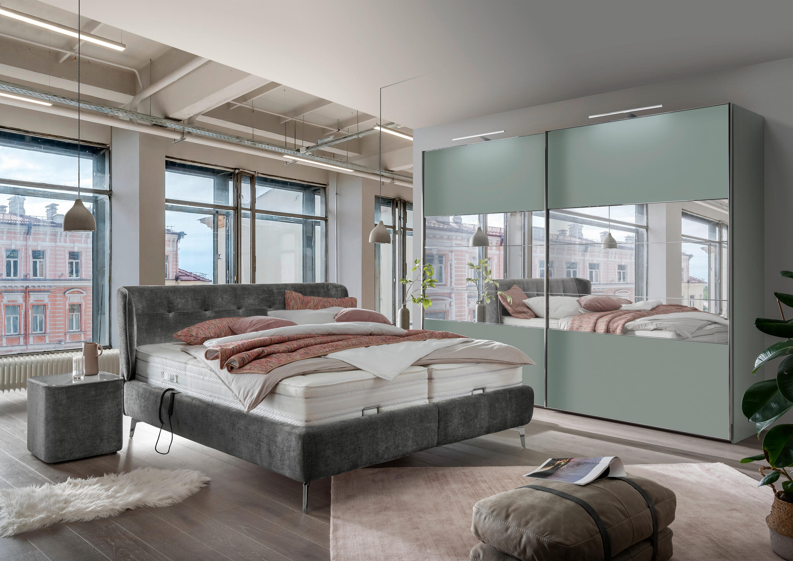 POLSTERBETT 180/200 cm,  in Grau, Dunkelgrau, gepolstertes Kopfteil, Bettkasten, motorische Verstellbarkeit, Lattenroste, Matratzen, H2 + H3 = mittel + fest  - Chromfarben/Dunkelgrau, Design, Holz/Holzwerkstoff (180/200cm) - Beldomo - Sleep