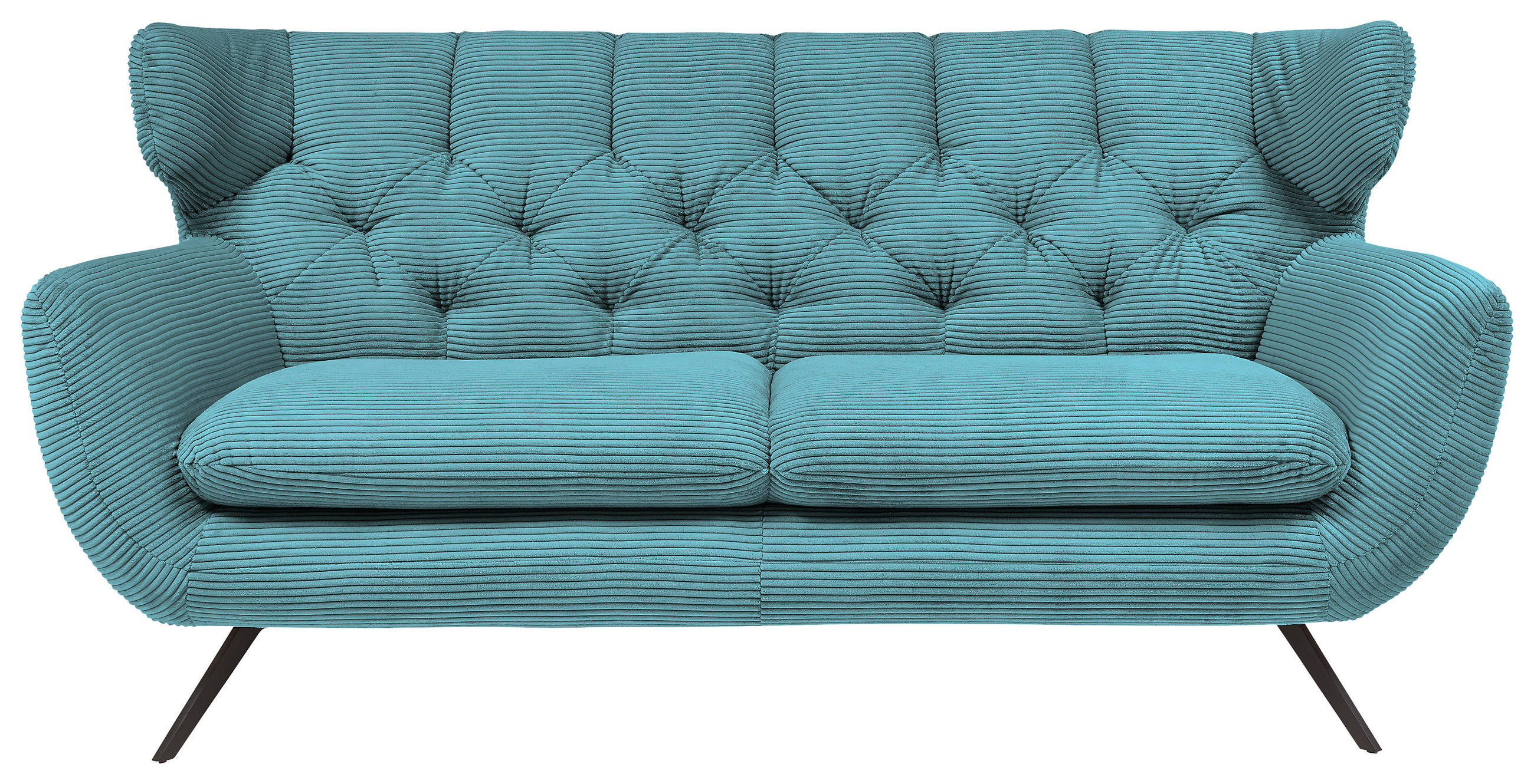 CHESTERFIELD-SOFA Cord Petrol  - Petrol/Schwarz, MODERN, Textil/Metall (160/94/95cm) - Pure Home Lifestyle
