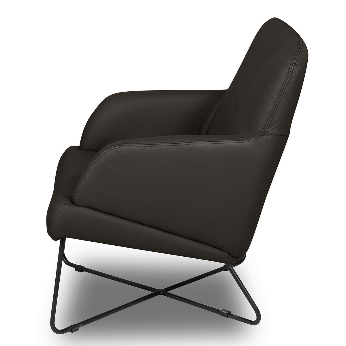 SESSELSET Echtleder Anthrazit  - Anthrazit/Schwarz, Design, Leder/Metall (67/87/74cm) - Livetastic