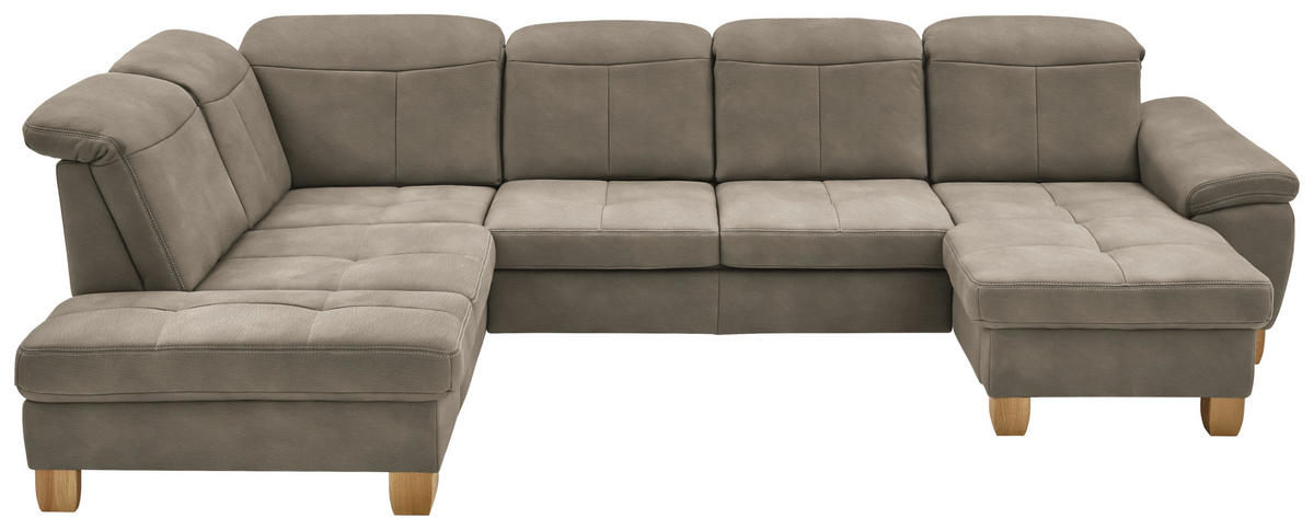WOHNLANDSCHAFT in Mikrofaser Naturfarben  - Wildeiche/Beige, KONVENTIONELL, Holz/Textil (243/343/185cm) - Voleo
