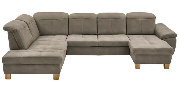 WOHNLANDSCHAFT Naturfarben Mikrofaser - Wildeiche/Beige, KONVENTIONELL, Holz/Textil (243/343/185cm) - Voleo