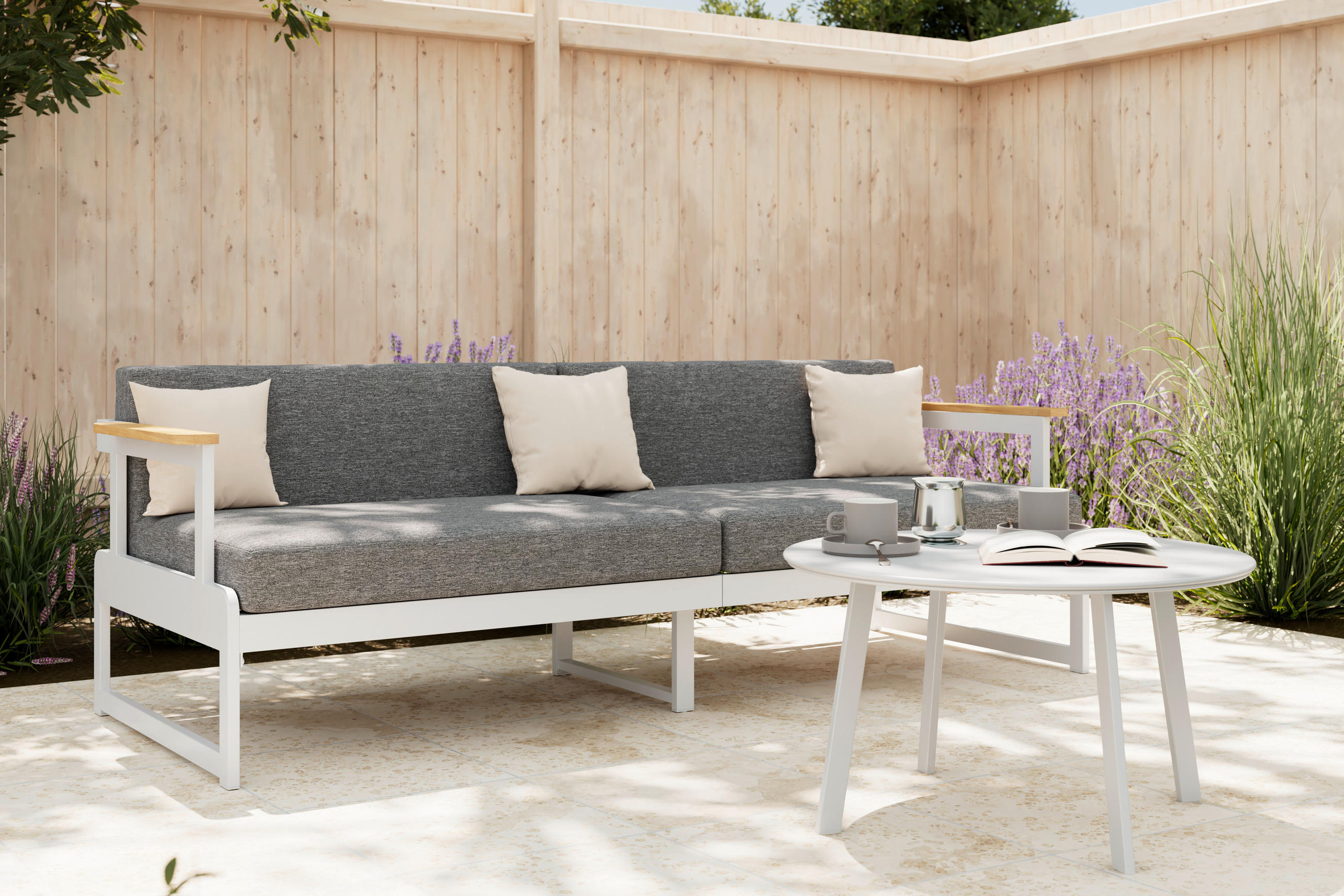 LOUNGESOFA  - Weiss/Grau, Modern, Holz/Textil (192/57/73cm) - Ambia Garden