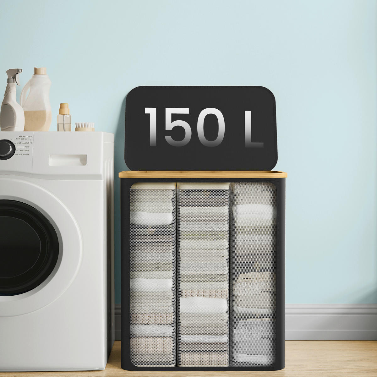 WÄSCHEKORB - Schwarz, Trend, Naturmaterialien/Kunststoff (60/70,5/38,5cm) - Boxxx