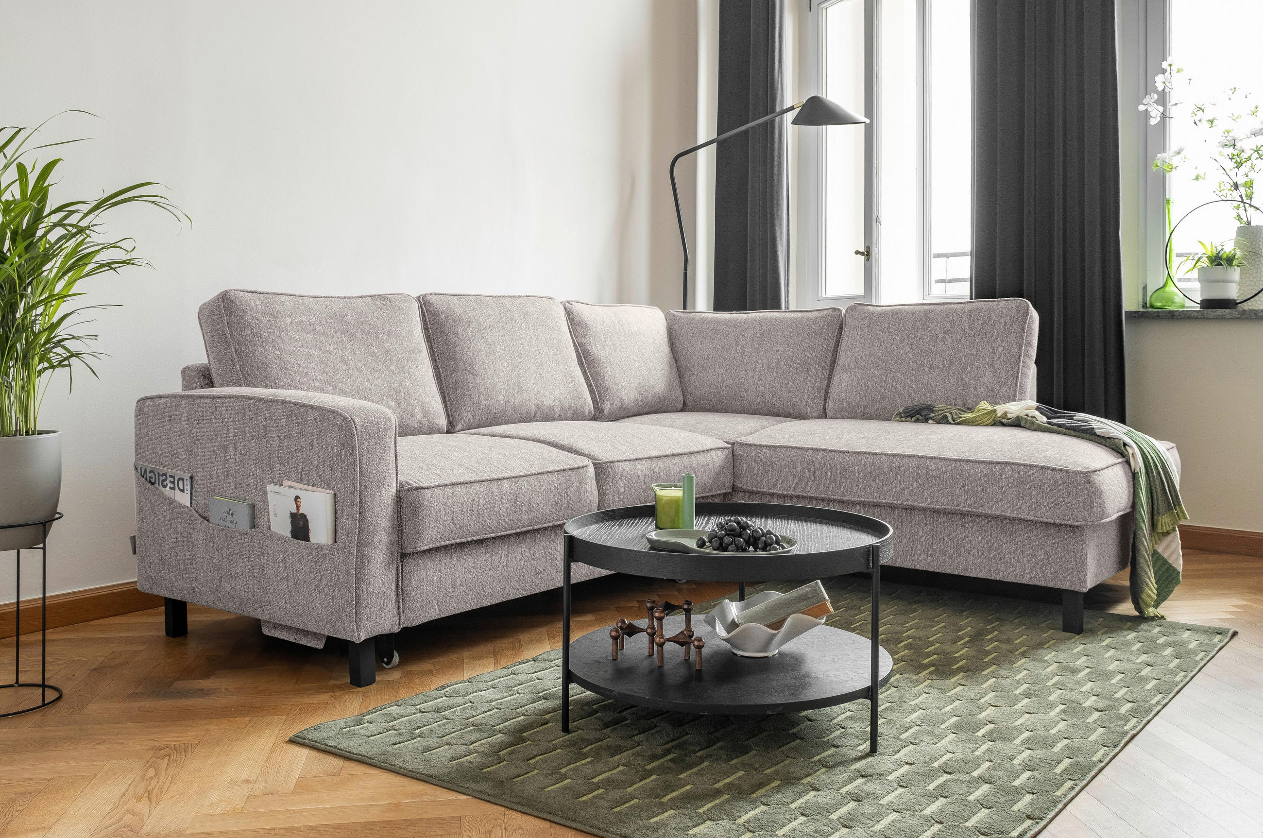 HÖRNSOFFA i struktur gråvit  - gråvit/svart, trä/textil (233/198cm) - MID.YOU