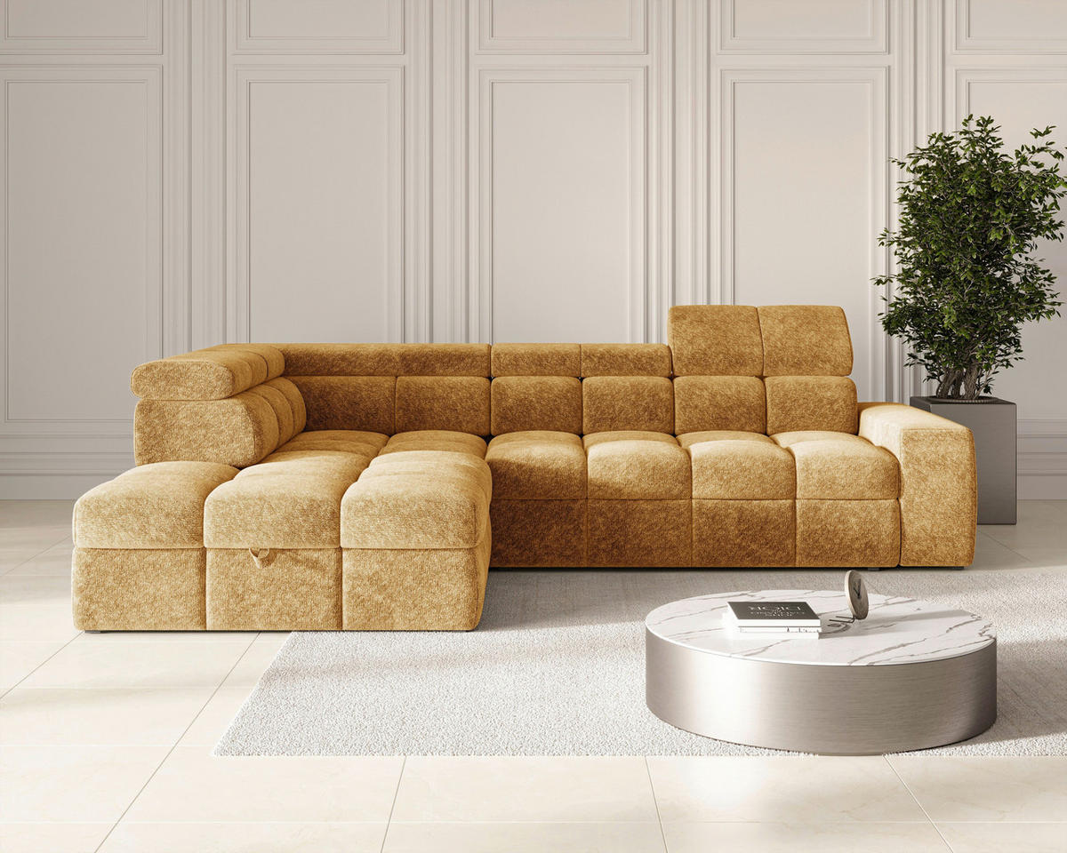 ECKSOFA  in Chenille Goldfarben  - Goldfarben/Schwarz, MODERN, Kunststoff/Textil (204/292cm) - Milino
