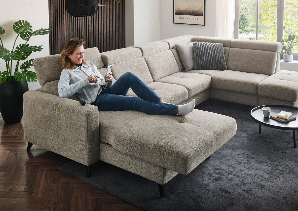 WOHNLANDSCHAFT Beldomo System Graubraun Flachgewebe  - Graubraun/Schwarz, KONVENTIONELL, Textil/Metall (174/333/215cm) - Beldomo System