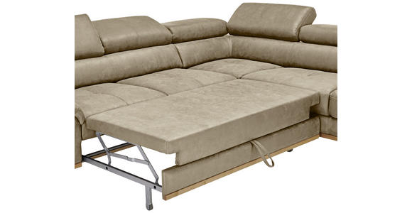 ECKSOFA inkl.Funktionen Sandfarben Lederlook - Sandfarben/Schwarz, Natur, Holz/Textil (282/226cm) - Novel