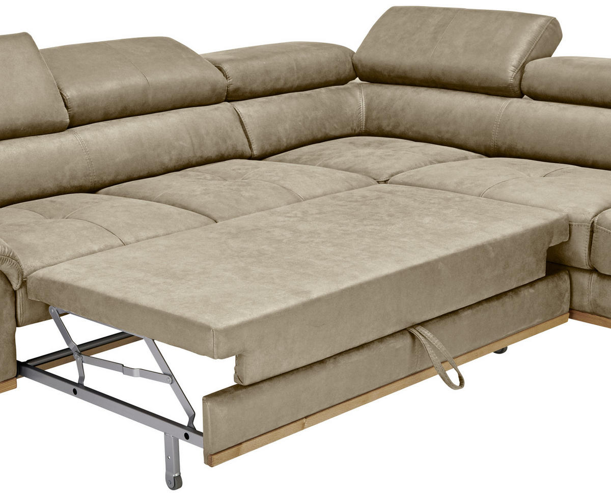 ECKSOFA inkl.Funktionen Sandfarben Lederlook  - Sandfarben/Schwarz, Natur, Holz/Textil (282/226cm) - Novel