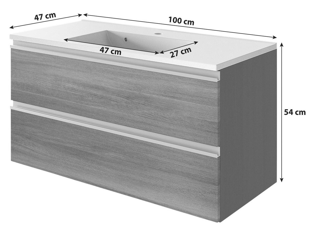 Waschtischkombi in Grau 100 cm  - Weiss/Graphitfarben, Basics, Holzwerkstoff/Stein (100cm) - Held
