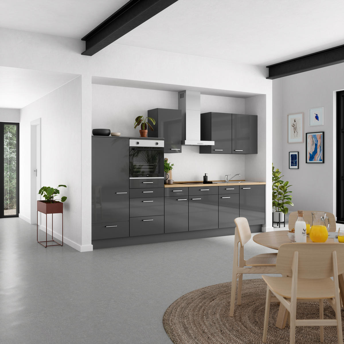 KÜCHENBLOCK 330 cm   in Eichefarben, Schieferfarben  - Schieferfarben/Edelstahlfarben, MODERN, Holzwerkstoff/Metall (330cm) - Nobilia