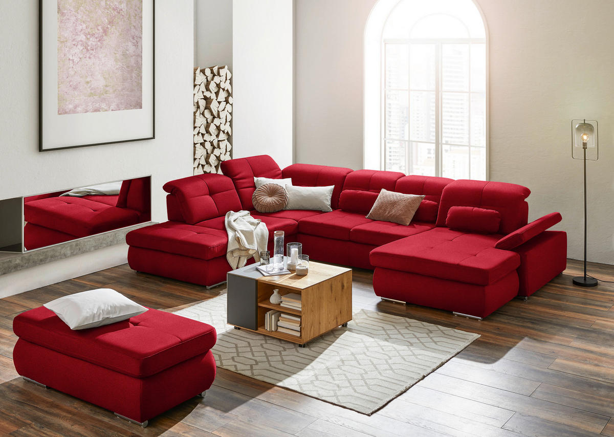 WOHNLANDSCHAFT  in Mikrofaser Rot  - Chromfarben/Rot, Design, Holzwerkstoff/Textil (260/371/195cm) - Beldomo Style