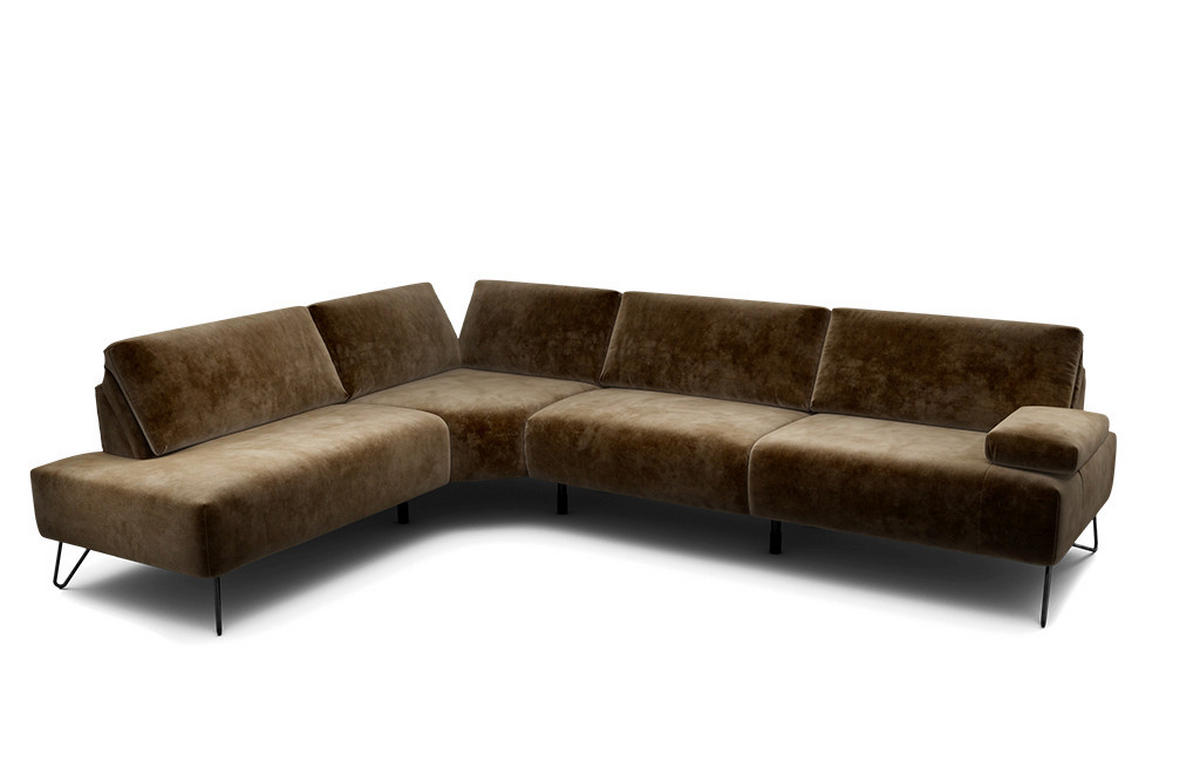 ECKSOFA Cosy Braun Samt  - Schwarz/Braun, Design, Textil/Metall (213/288-303cm) - SENSOO