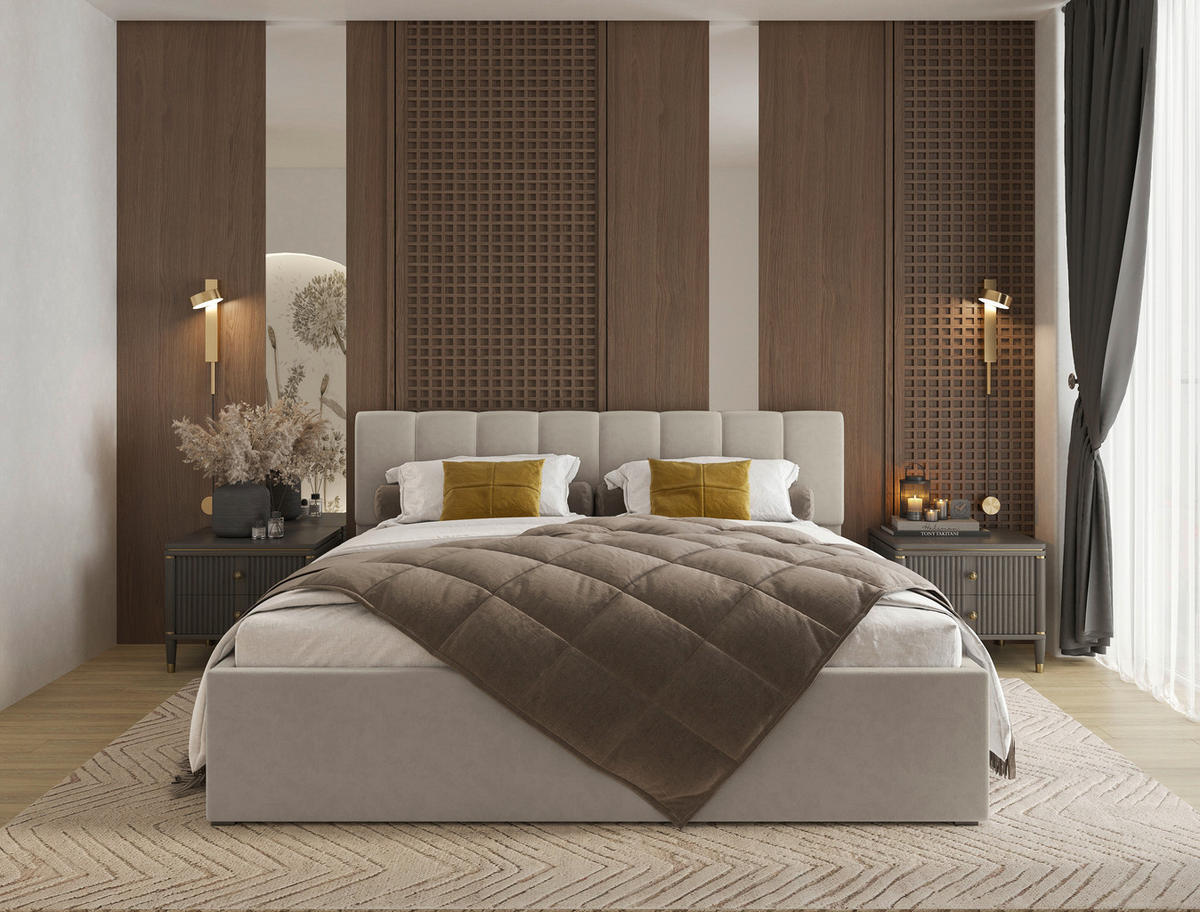 POLSTERBETT 180/200 cm  in Beige  - beige/noir, Design, textile/matière synthétique (180/200cm) - Stylife