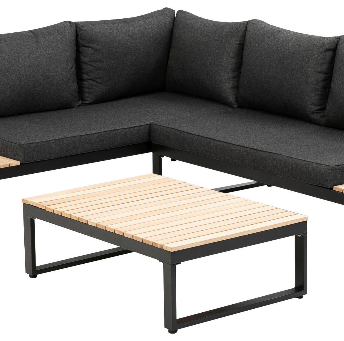 LOUNGEGARNITUR Akazie massiv, Hartholz Aluminium  - Anthrazit/Braun, MODERN, Holz/Textil (178/68/228,5cm) - Gardenson