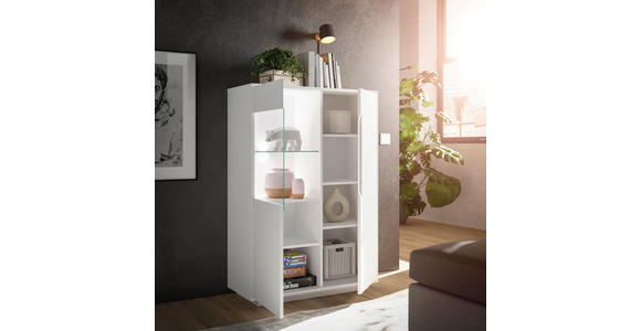 HIGHBOARD Weiß 90/130/38 cm - Weiß, MODERN, Glas/Holzwerkstoff (90/130/38cm) - Carryhome