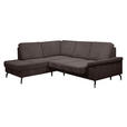 ECKSOFA Dunkelbraun Velours Bettkasten, Sitzvorzug  - Dunkelbraun/Schwarz, KONVENTIONELL, Textil/Metall (206/253cm) - Venda
