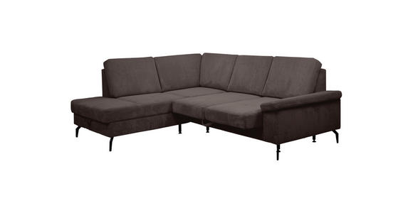 ECKSOFA Dunkelbraun Velours Bettkasten, Sitzvorzug  - Dunkelbraun/Schwarz, KONVENTIONELL, Textil/Metall (206/253cm) - Venda