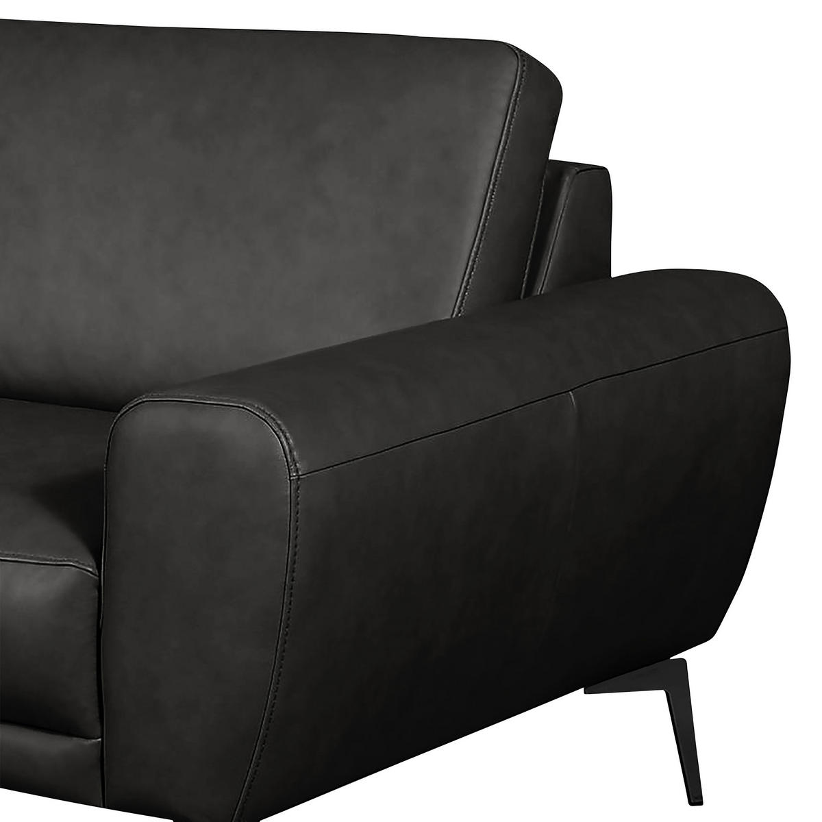3-SITZER-SOFA Echtleder Schwarz  - Schwarz, Design, Leder/Metall (207/85/92cm) - Livetastic