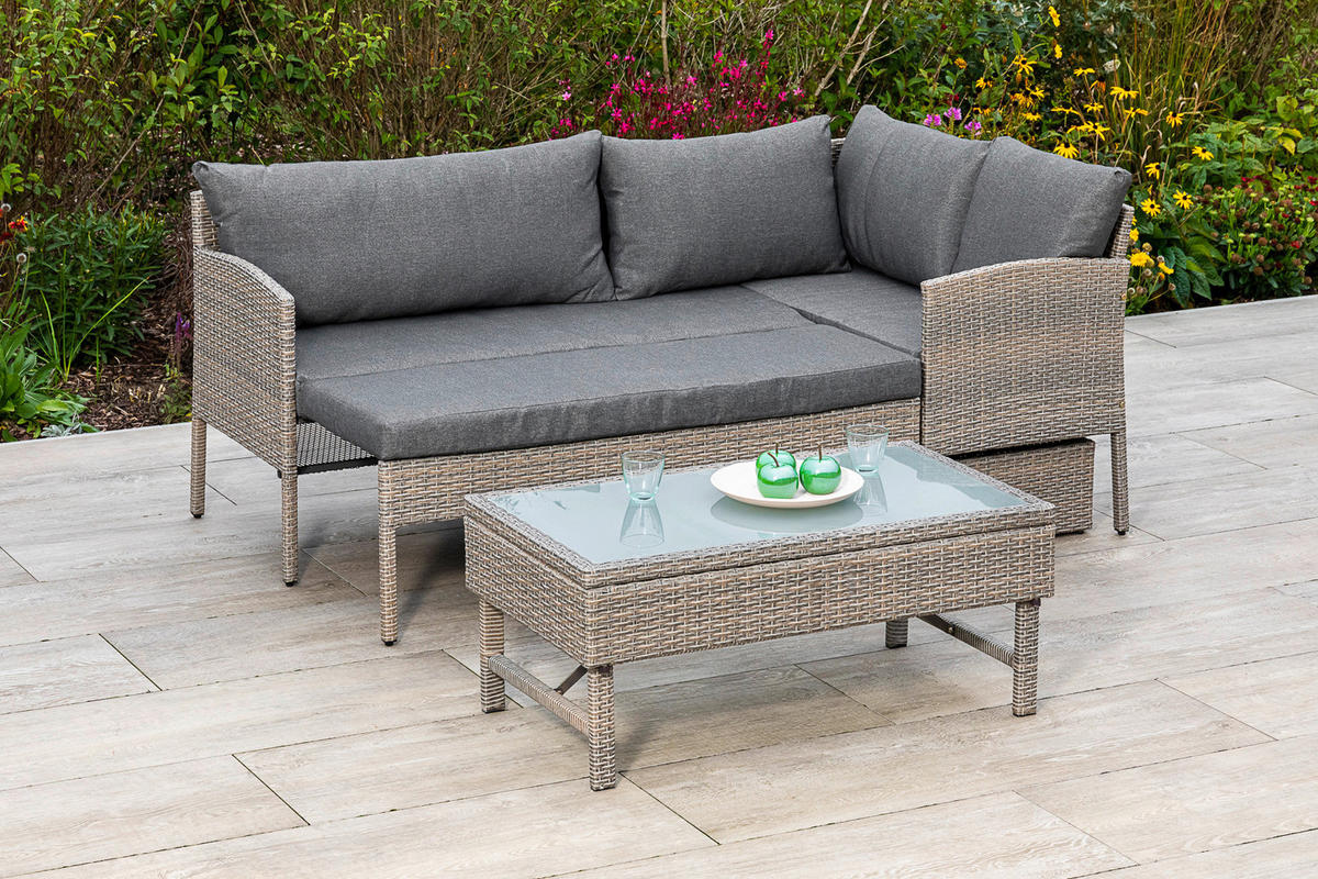 LOUNGEGARNITUR  190/113 cm  Stahl  - Beige, MODERN, Glas/Kunststoff (190/113cm) - Gardenson