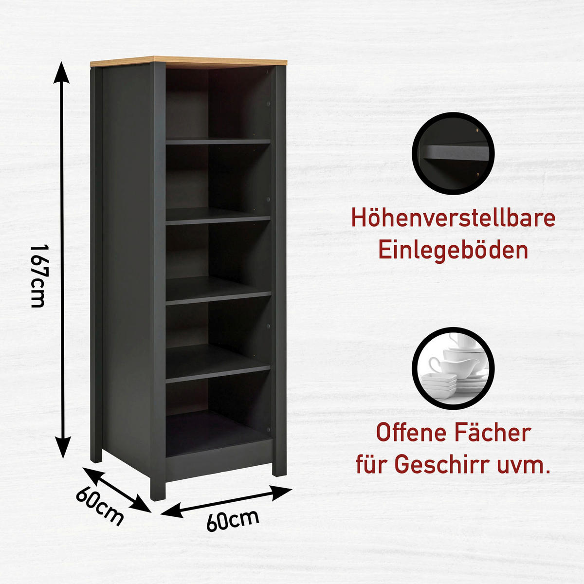 KÜCHENLEERBLOCK   in Anthrazit, Eiche Artisan  - Anthrazit/Schwarz, MODERN, Glas/Holzwerkstoff (430/227/60cm) - home24