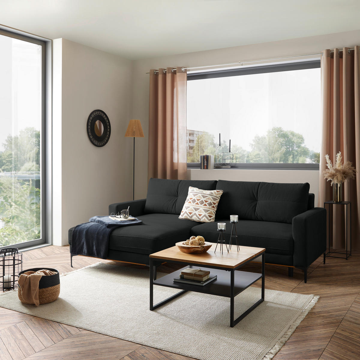 ECKSOFA Anthrazit  - Anthrazit/Schwarz, MODERN, Textil/Metall (162/238cm) - Ondega