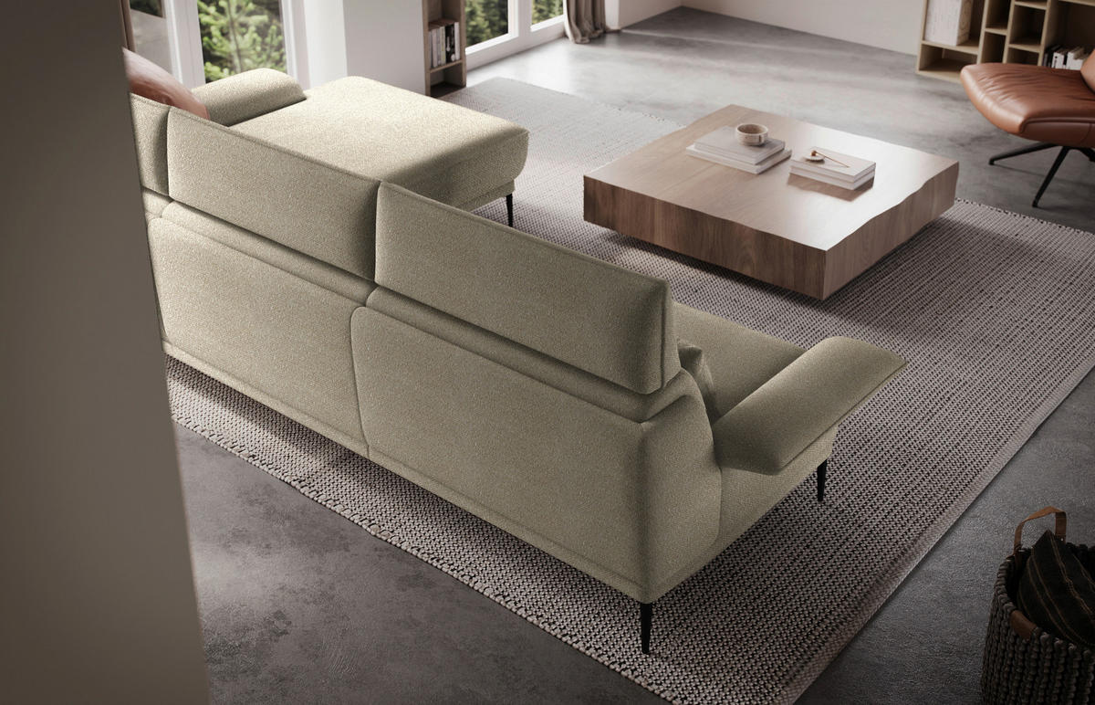 ECKSOFA in Bouclé Beige  - Beige/Schwarz, Design, Textil/Metall (330/186cm) - Johann Jakob