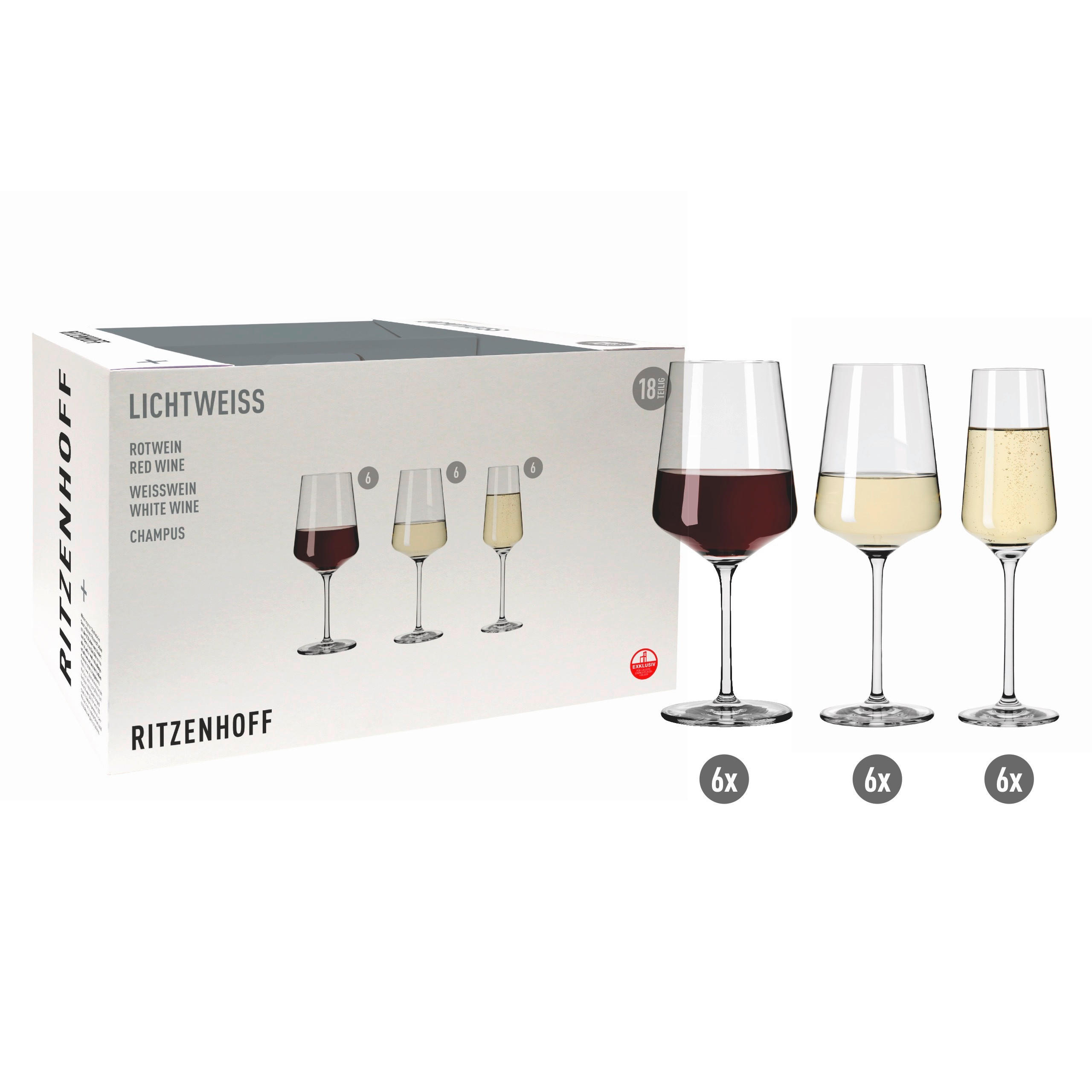 GLÄSERSET Lichtweiss  18-teilig  - Transparent, Basics, Glas (55,9/34,6/31,2cm) - Ritzenhoff