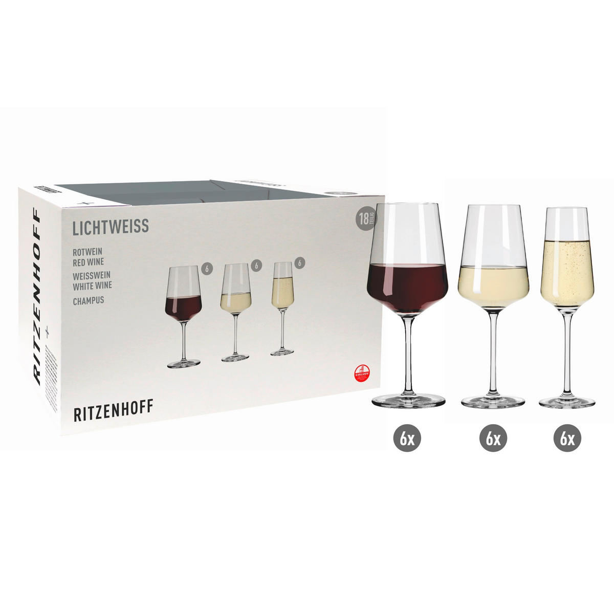 GLÄSERSET Lichtweiss  18-teilig  - Transparent, Basics, Glas (55,9/34,6/31,2cm) - Ritzenhoff