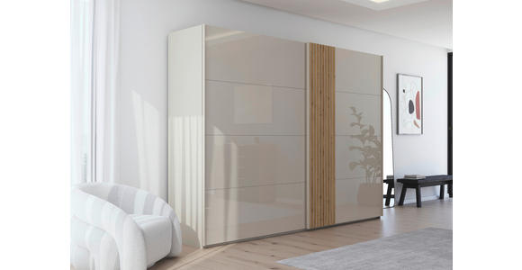 SCHWEBETÜRENSCHRANK 301/223/68 cm 2-türig Eichefarben, Champagner - Champagner/Eichefarben, Design, Glas/Holzwerkstoff (301/223/68cm) - Novel