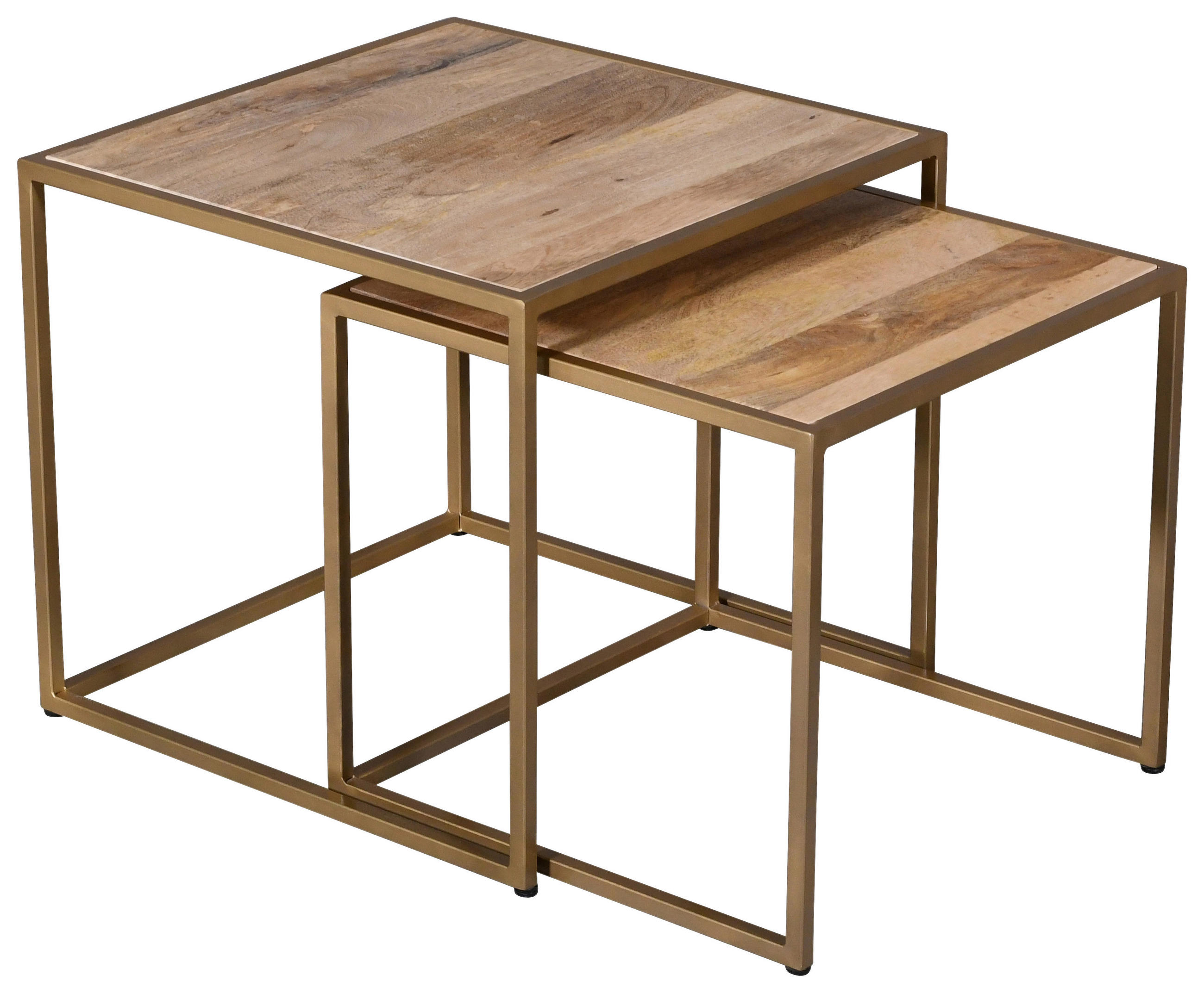 BEISTELLTISCHSET Mangoholz massiv Naturfarben, Goldfarben  - Goldfarben/Naturfarben, Natur, Holz/Metall (50/45/50cm) - MID.YOU