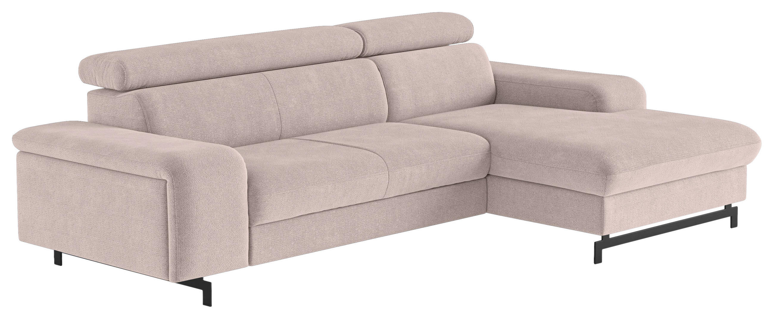 ECKSOFA Creme Chenille Bettkasten, Schlaffunktion, Rücken echt, Kopfteilverstellung, Stauraum, Kopfstütze  - Blau/Creme, Textil/Metall (267/165cm) - MID.YOU