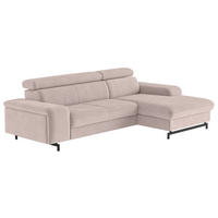 ECKSOFA Creme Chenille Bettkasten, Schlaffunktion, Rücken echt, Kopfteilverstellung, Stauraum, Kopfstütze  - Blau/Creme, Textil/Metall (267/165cm) - MID.YOU