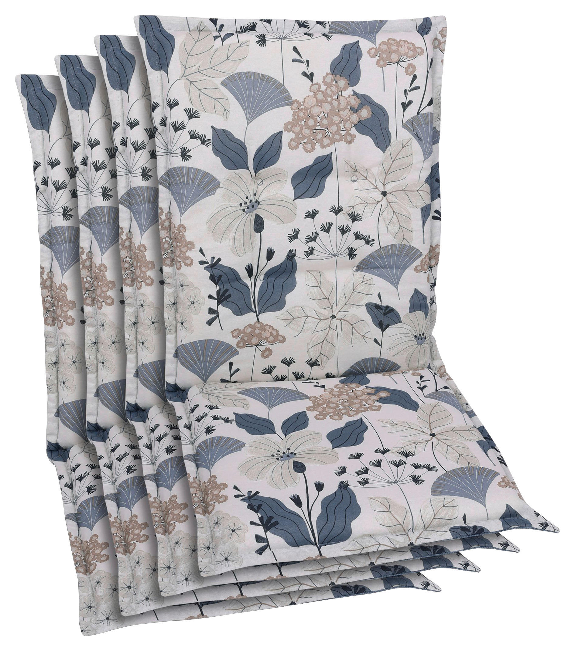 SESSELAUFLAGENSET in Blau, Beige Floral  - Blau/Beige, Design, Textil (50/6/108cm)