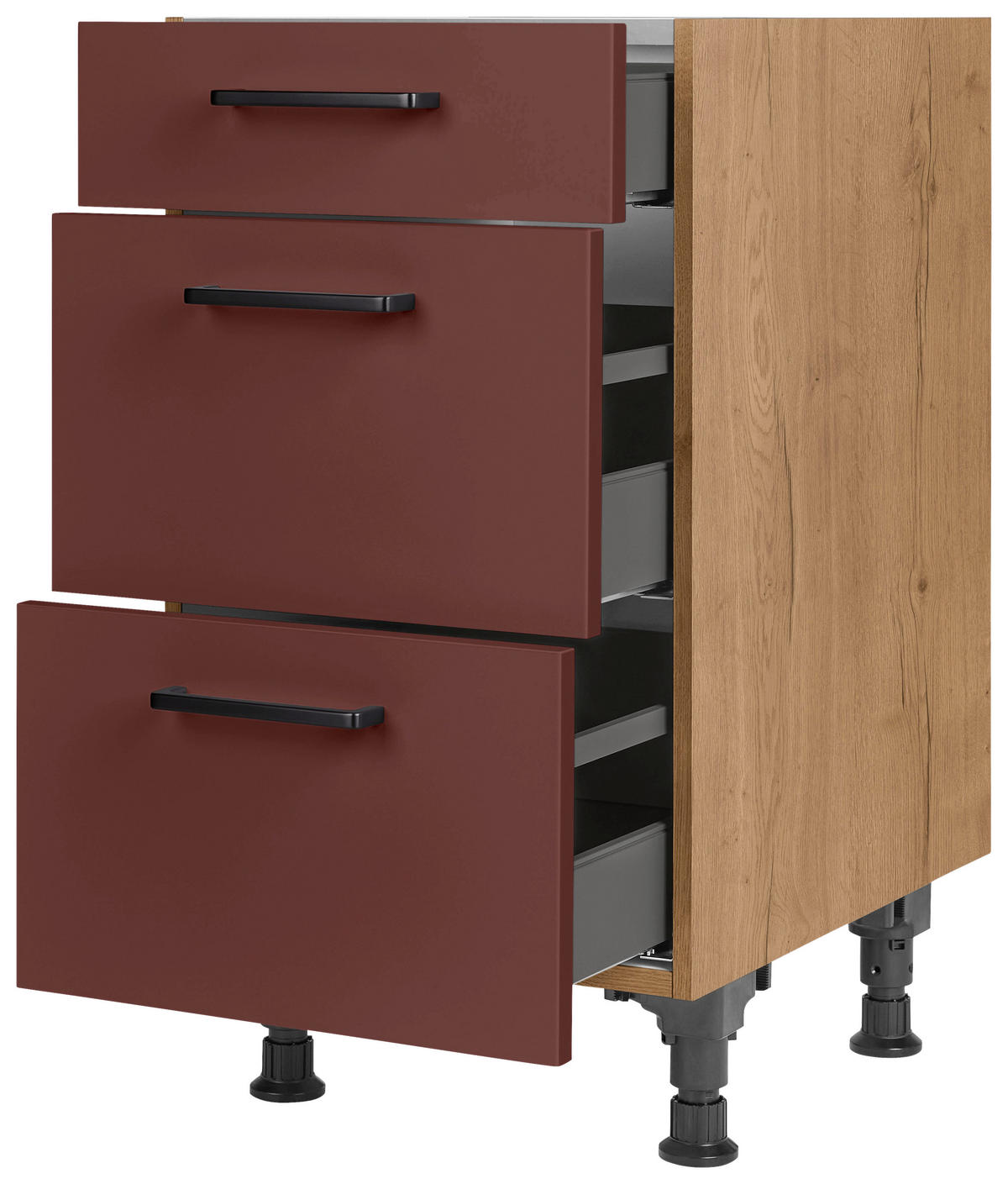 SCHUBKASTENUNTERSCHRANK 45/87/56 cm  in Rot, Eichefarben  - Eichefarben/Rot, MODERN, Holzwerkstoff/Metall (45/87/56cm) - Nobilia