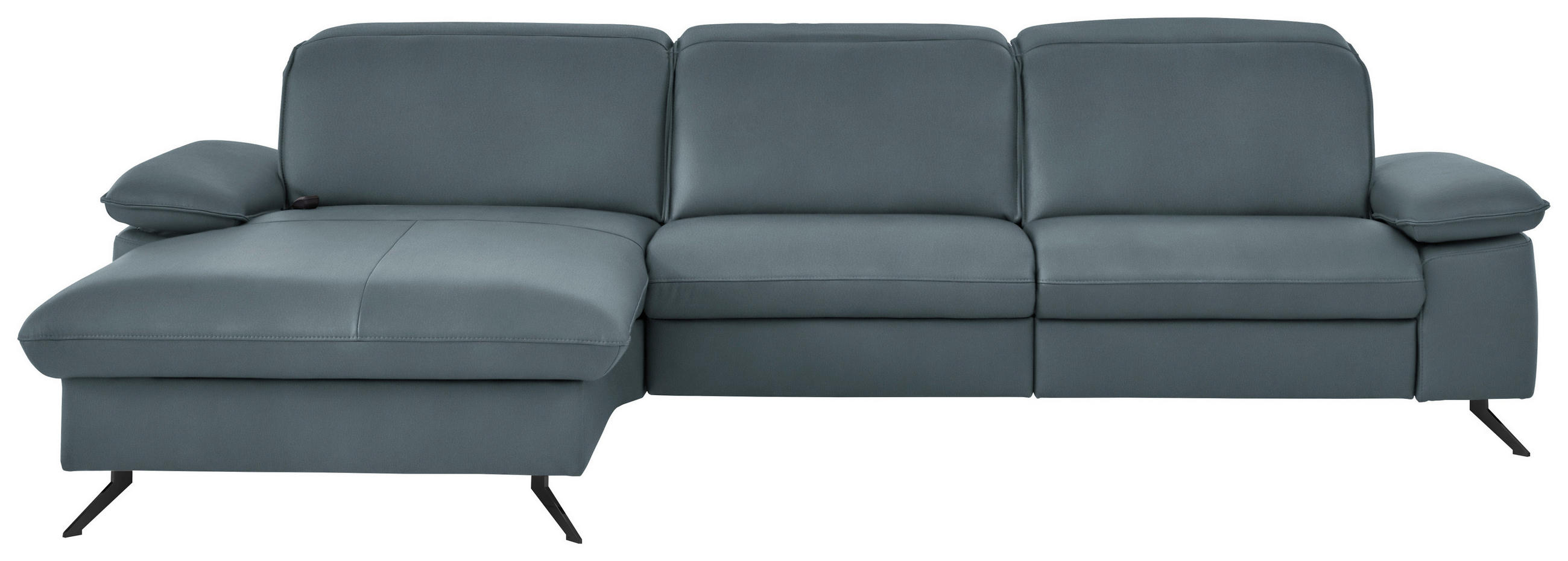 ECKSOFA 169/307 cm Beldomo premium in Echtleder Blaugrau Kopfteilverstellung  169/307 cm  - Blaugrau/Schwarz, Design, Leder/Metall (169/307cm) - Beldomo Premium