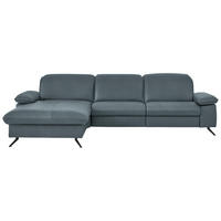 ECKSOFA  Echtleder Blaugrau  - Blaugrau/Schwarz, Design, Leder/Metall (169/307cm) - Beldomo Premium