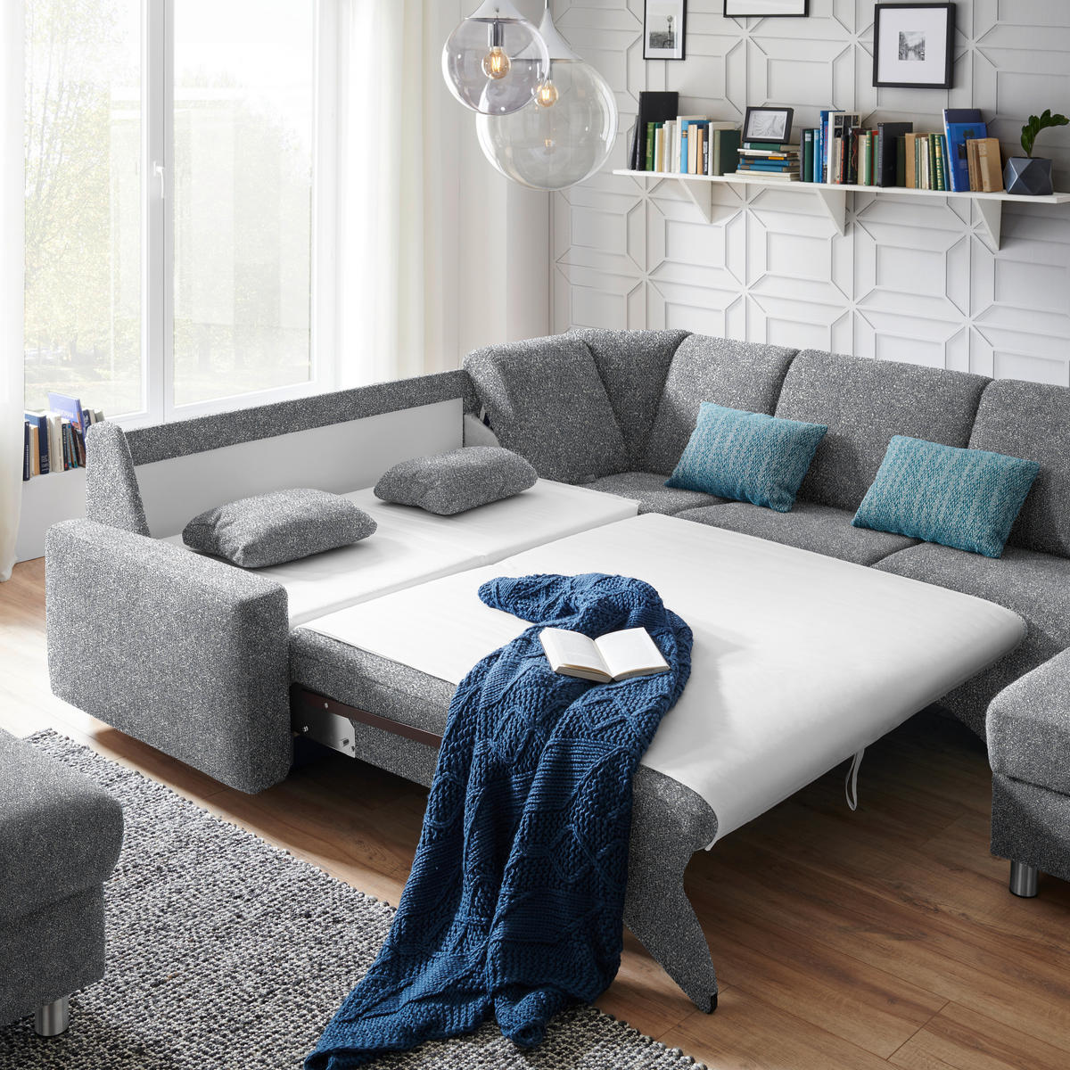 WOHNLANDSCHAFT  in Mikrovelours Grau  - Alufarben/Grau, KONVENTIONELL, Kunststoff/Textil (236/322/158cm) - Sedda