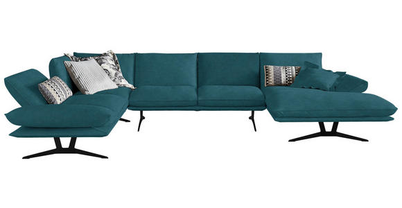 WOHNLANDSCHAFT in Echtleder Petrol - Petrol/Schwarz, Natur, Leder/Metall (217/359/155cm) - Dieter Knoll