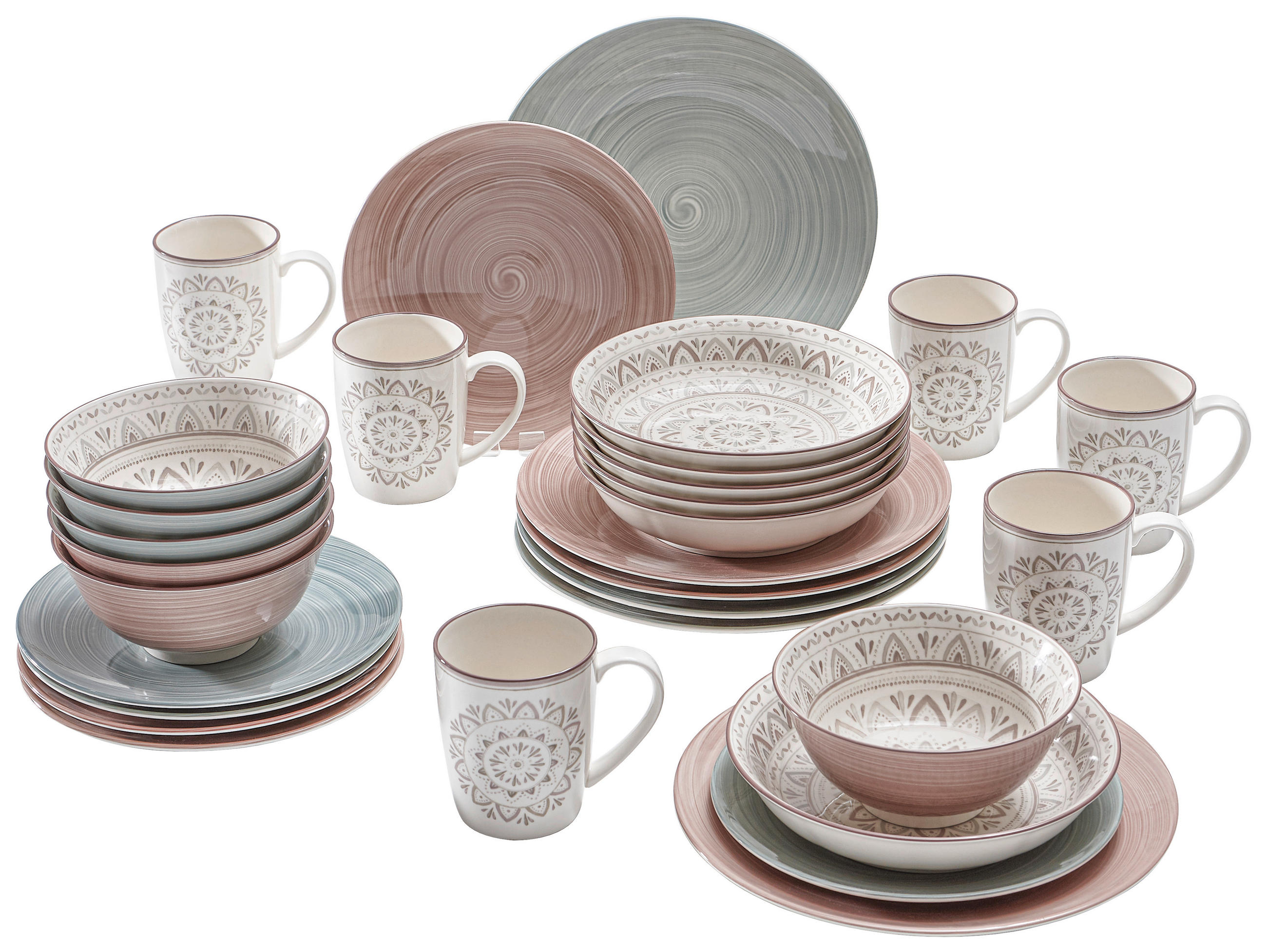 KOMBINOVANÁ SOUPRAVA, 30dílné, porcelán - šedá/hnědá, Konvenční, keramika - Ritzenhoff Breker