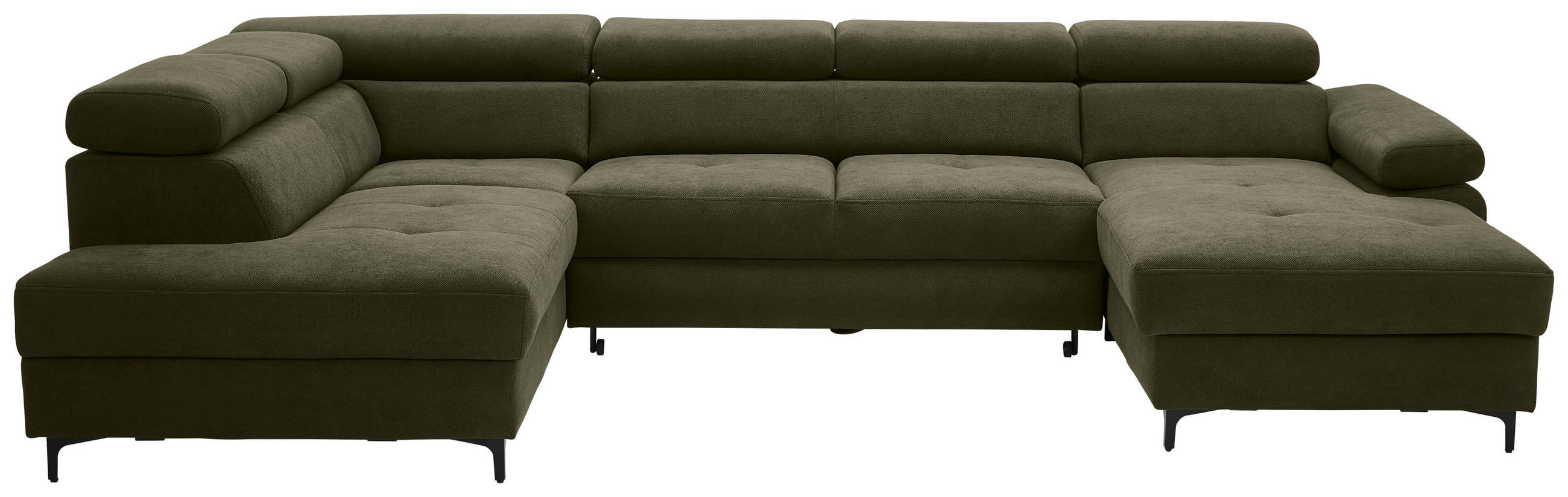 WOHNLANDSCHAFT inkl. Funktion Dunkelgrün Flachgewebe  - Dunkelgrün/Schwarz, MODERN, Textil/Metall (206/333/180cm) - Stylife