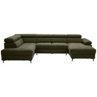 WOHNLANDSCHAFT inkl. Funktion Dunkelgrün Flachgewebe  - Dunkelgrün/Schwarz, MODERN, Textil/Metall (206/333/180cm) - Stylife
