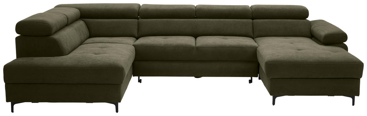 WOHNLANDSCHAFT inkl. Funktion Dunkelgrün Flachgewebe  - Dunkelgrün/Schwarz, MODERN, Textil/Metall (206/333/180cm) - Stylife