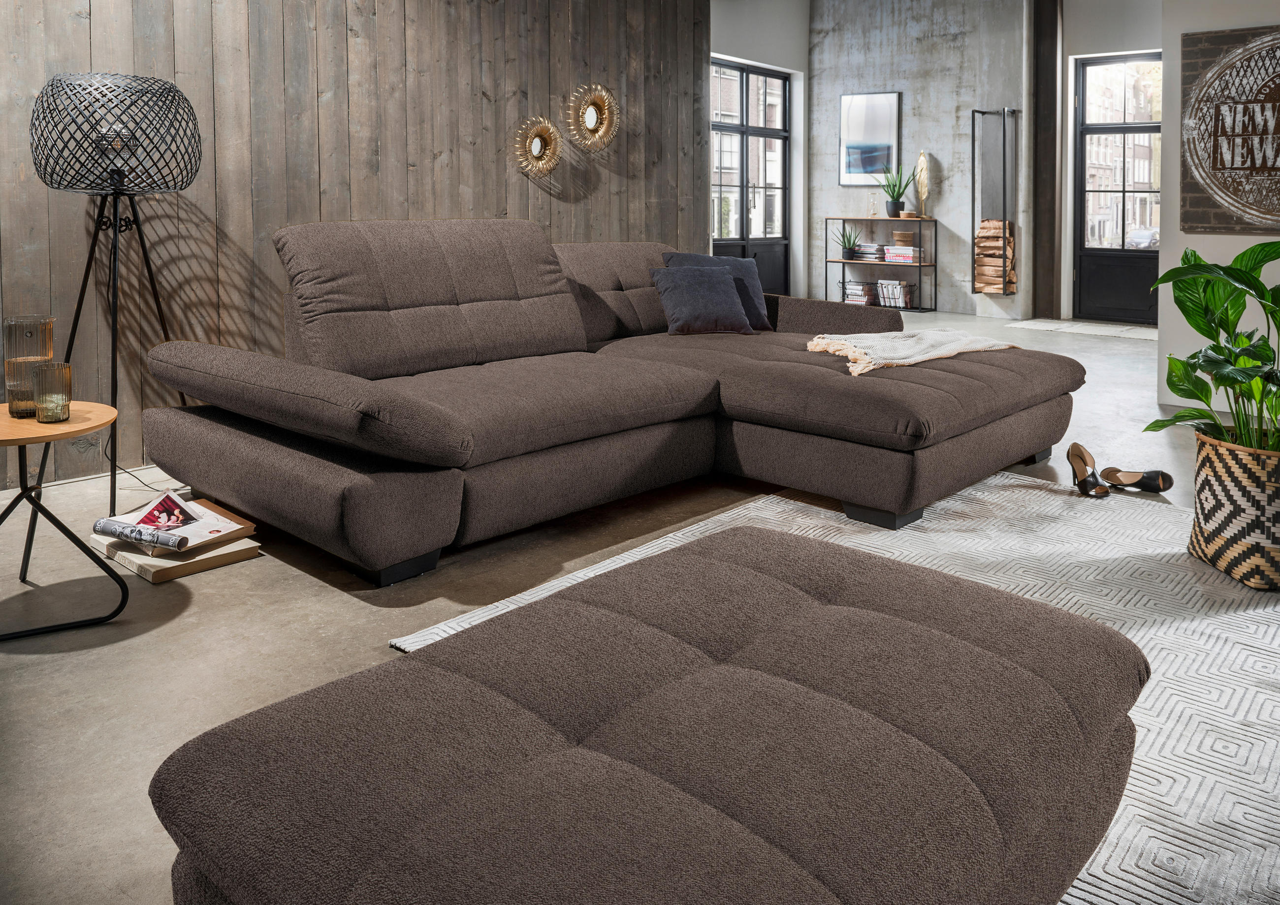 ECKSOFA in Mikrofaser Hellbraun  - Hellbraun/Schwarz, Design, Textil/Metall (290/198cm) - Xora