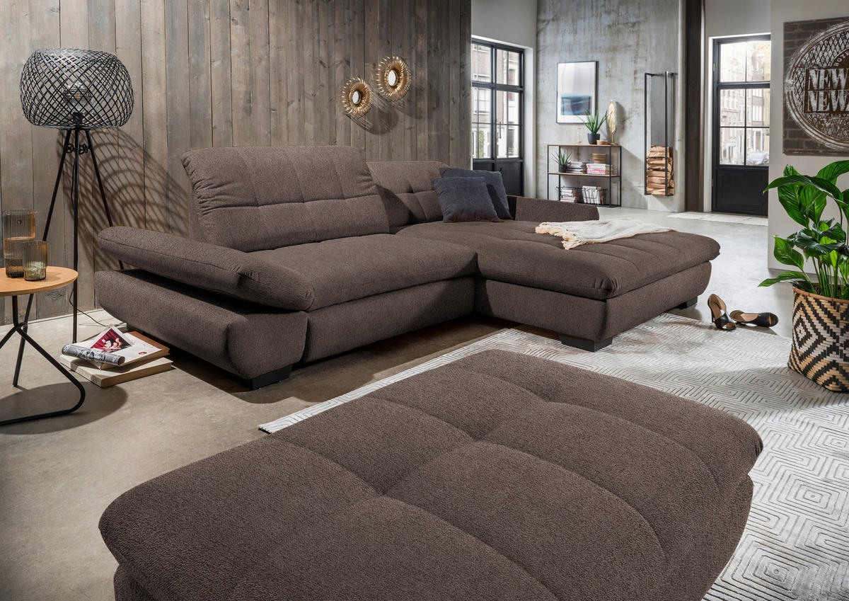 ECKSOFA in Mikrofaser Hellbraun  - Hellbraun/Schwarz, Design, Textil/Metall (290/198cm) - Xora