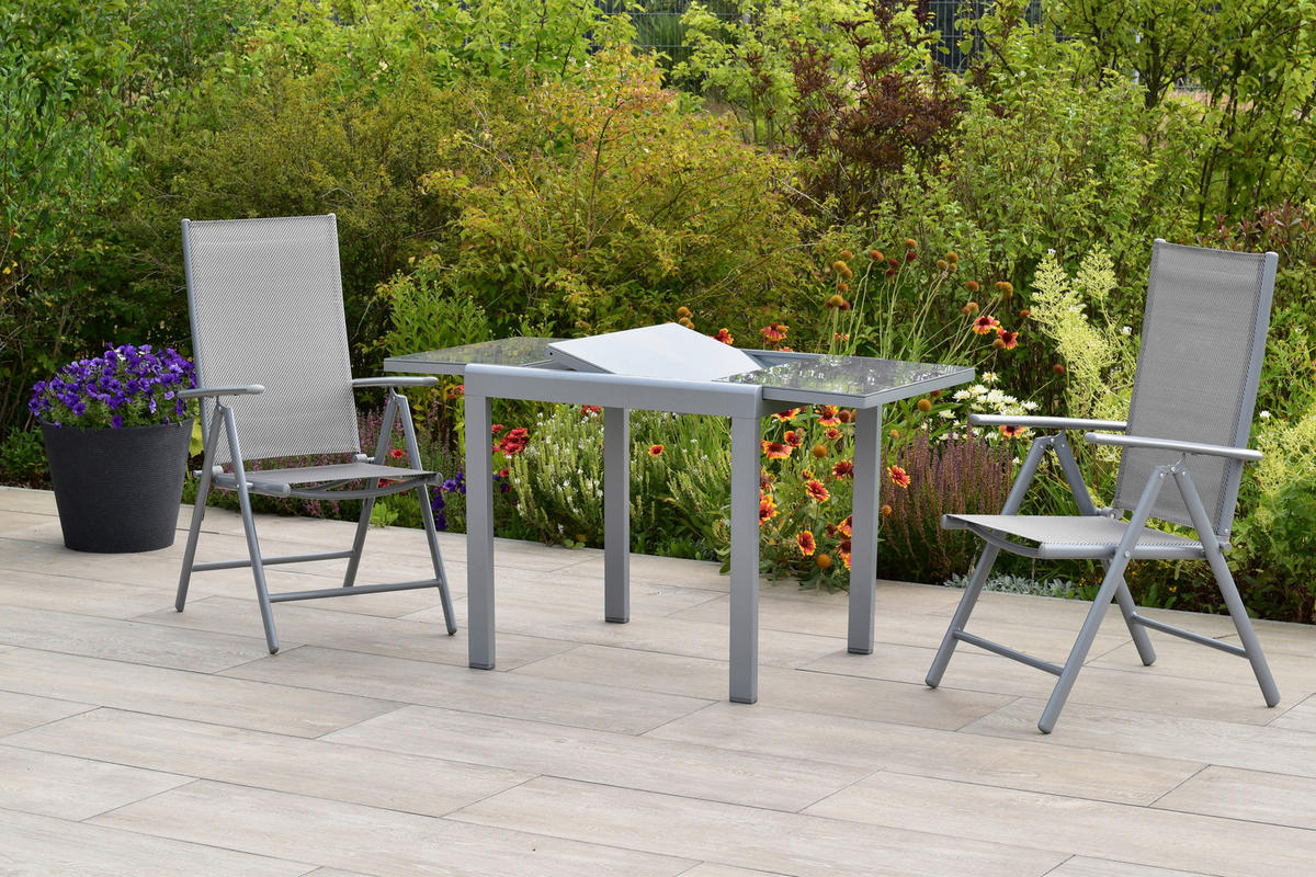 GARTENSET 3-teilig Aluminium  - Silberfarben/Braun, MODERN, Kunststoff/Metall - Gardenson