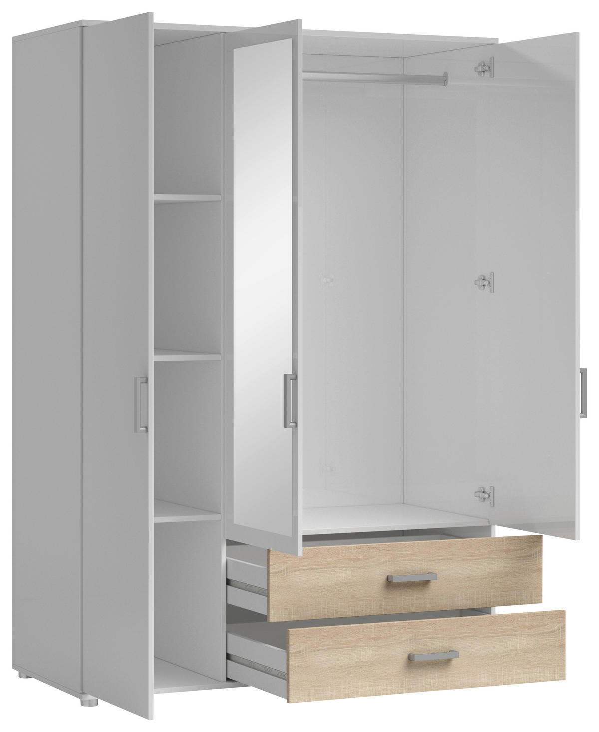 DREHTÜRENSCHRANK in Weiss, Sonoma Eiche  - Weiss/Alufarben, Modern, Holzwerkstoff/Kunststoff (125/190/51cm) - MID.YOU